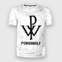 Мужская футболка 3D Slim Powerwolf glitch на светлом фоне
