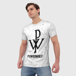 Мужская футболка 3D Powerwolf glitch на светлом фоне - фото 2