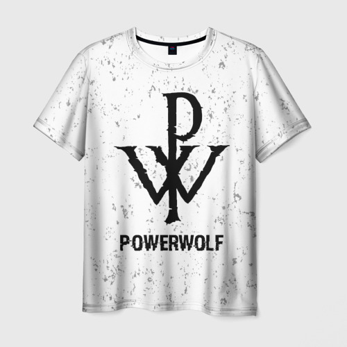 Мужская футболка с принтом Powerwolf glitch на светлом фоне, вид спереди №1