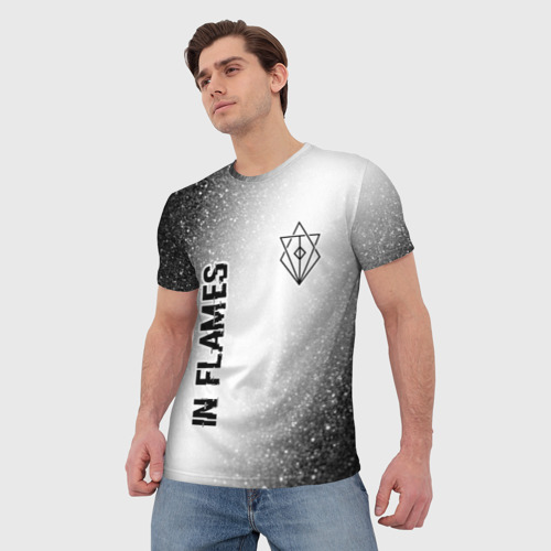 Мужская футболка 3D с принтом In Flames glitch на светлом фоне: надпись, символ, фото на моделе #1