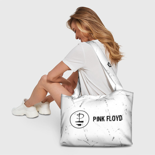 Пляжная сумка 3D Pink Floyd glitch на светлом фоне: надпись и символ - фото 6