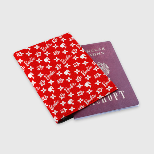 Обложка для паспорта матовая кожа Барби паттерн красный, цвет черный - фото 3