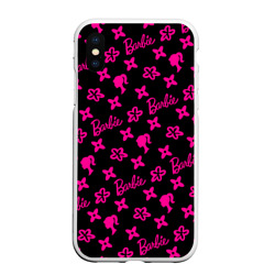 Чехол для iPhone XS Max матовый Барби паттерн черно-розовый