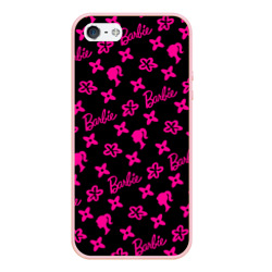 Чехол для iPhone 5/5S матовый Барби паттерн черно-розовый