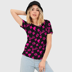 Женская футболка 3D Slim Барби паттерн черно-розовый - фото 2
