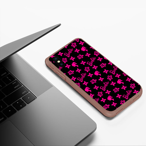 Чехол для iPhone XS Max матовый Барби паттерн черно-розовый, цвет коричневый - фото 5