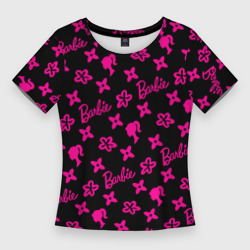 Женская футболка 3D Slim Барби паттерн черно-розовый
