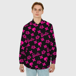 Мужская рубашка oversize 3D Барби паттерн черно-розовый - фото 2