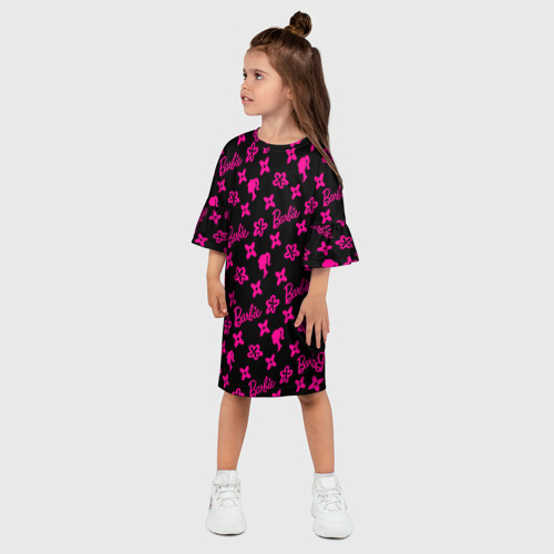 Детское платье 3D Барби паттерн черно-розовый, цвет 3D печать - фото 3