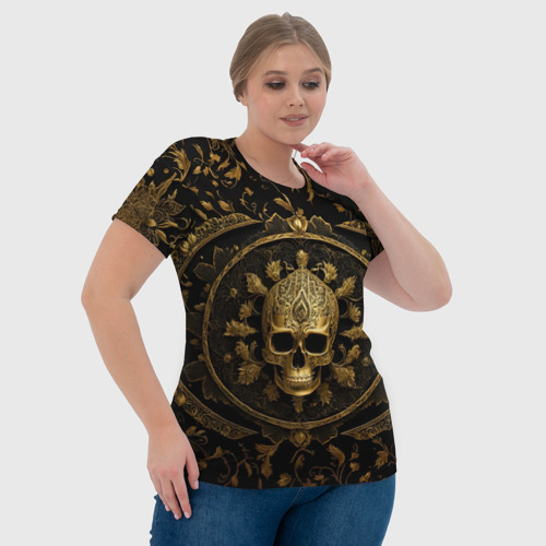 Женская футболка 3D Золотой череп с узорами, цвет 3D печать - фото 6