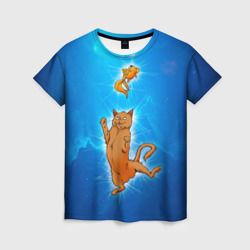 Женская футболка 3D Кот и Рыба в Космосе