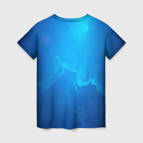 Женская футболка 3D с принтом Кот и Рыба в Космосе, вид сзади #1