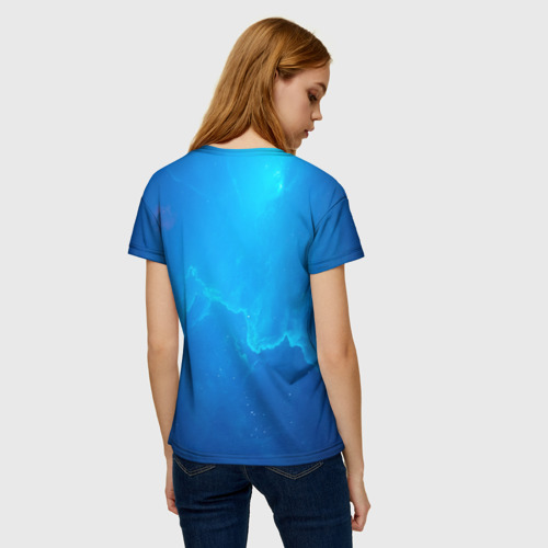 Женская футболка 3D с принтом Кот и Рыба в Космосе, вид сзади #2