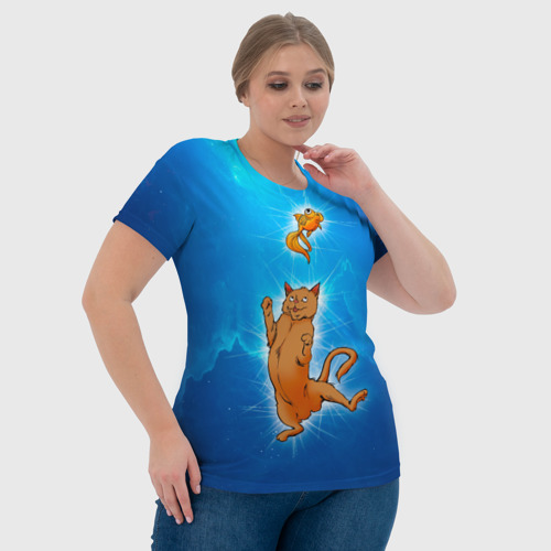 Женская футболка 3D с принтом Кот и Рыба в Космосе, фото #4