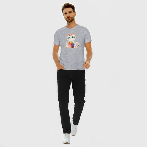 Мужская футболка хлопок Slim с принтом Котенок с попкорном, вид сбоку #3