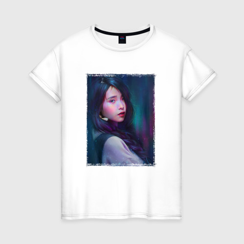 Женская футболка из хлопка с принтом АйЮ арт - IU, вид спереди №1