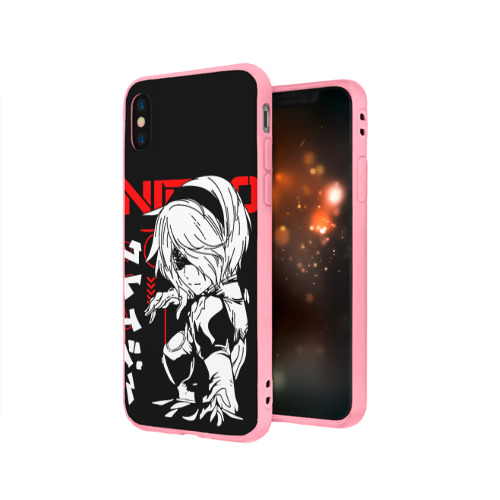 Чехол для iPhone X матовый с принтом Nier automata  - черный и красный, вид сбоку #3