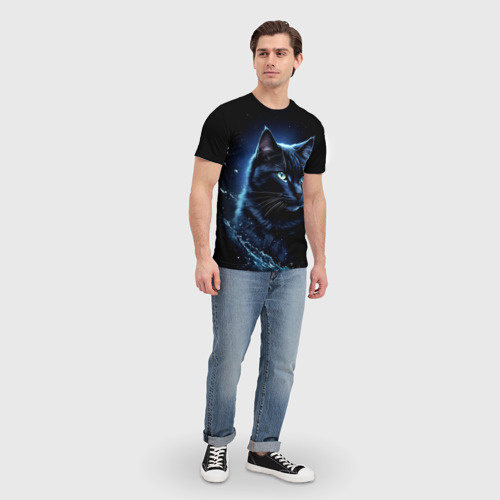Мужская футболка 3D Черный кот - брызги воды, цвет 3D печать - фото 5