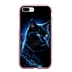 Чехол для iPhone 7Plus/8 Plus матовый Черный кот - брызги воды