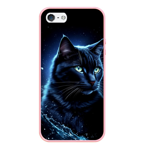 Чехол для iPhone 5/5S матовый Черный кот - брызги воды, цвет баблгам