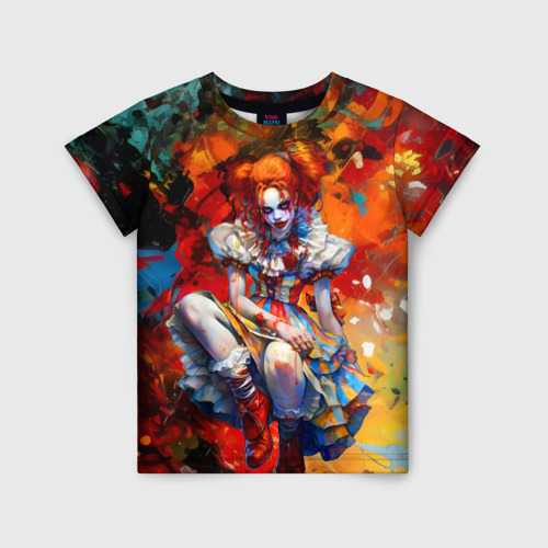 Детская футболка 3D с принтом Клоун девушка, вид спереди #2