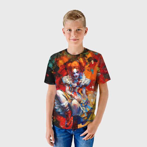 Детская футболка 3D с принтом Клоун девушка, фото на моделе #1
