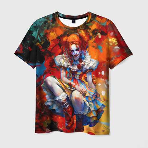 Мужская футболка 3D Девушка в страшном гриме клоуна - живопись, цвет 3D печать