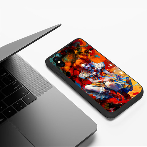 Чехол для iPhone XS Max матовый Девушка в страшном гриме клоуна - живопись, цвет черный - фото 5