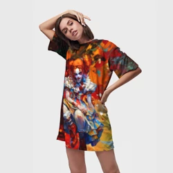 Платье-футболка 3D Девушка в страшном гриме клоуна - живопись - фото 2