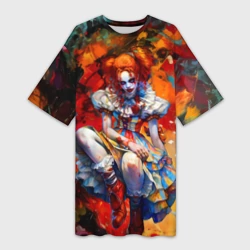 Платье-футболка 3D Девушка в страшном гриме клоуна - живопись