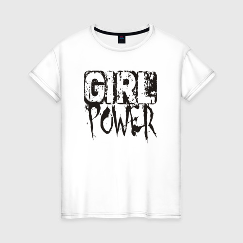 Женская футболка из хлопка с принтом Girl power mood, вид спереди №1