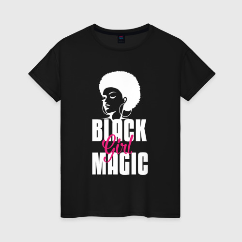 Женская футболка хлопок с принтом Black girl magic, вид спереди #2