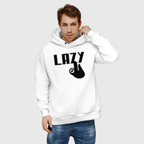 Мужское худи Oversize хлопок Lazy, цвет белый - фото 3