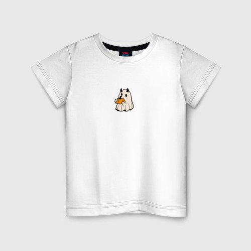 Детская футболка хлопок с принтом Привидение с тыквой хэллоуин, вид спереди #2