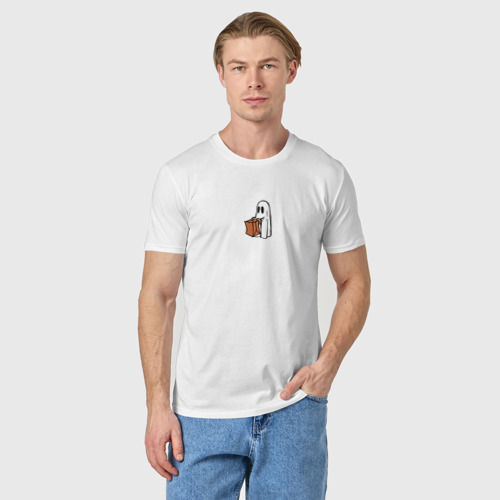 Мужская футболка хлопок с принтом Привидение с пакетом хэллоуин, фото на моделе #1