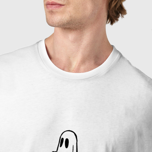 Мужская футболка хлопок с принтом Привидение с пакетом хэллоуин, фото #4