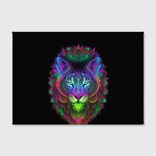 Холст прямоугольный Разноцветный неоновый лев, цвет 3D печать - фото 2