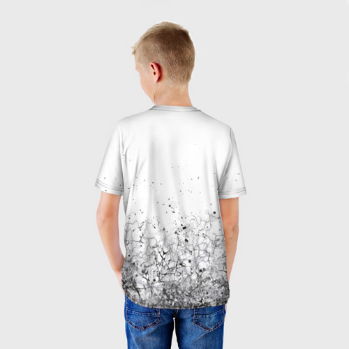 Детская футболка 3D с принтом Абстрактный геометрический фон с трещинами и брызгами, вид сзади #2