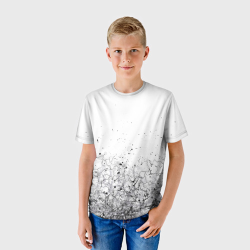 Детская футболка 3D с принтом Абстрактный геометрический фон с трещинами и брызгами, фото на моделе #1