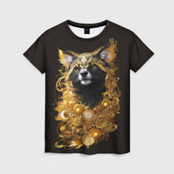 Женская футболка 3D Черная кошка в золотых украшениях