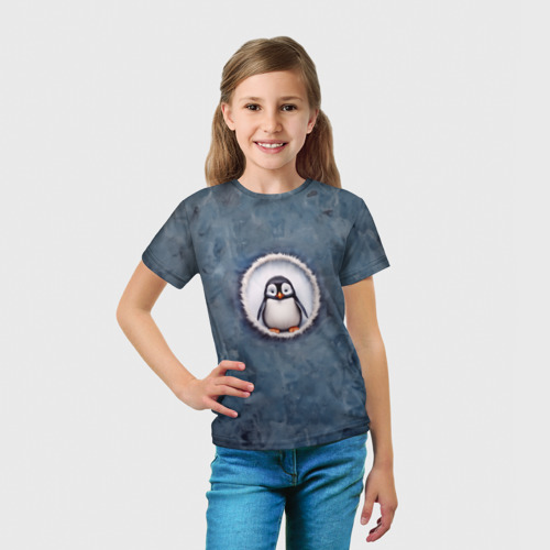 Детская футболка 3D Маленький забавный пингвинчик, цвет 3D печать - фото 5