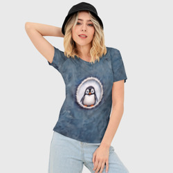 Женская футболка 3D Slim Маленький забавный пингвинчик - фото 2