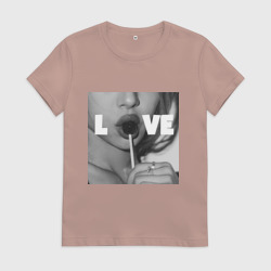 Женская футболка хлопок Непристойная девушка с чупа чупсом - love