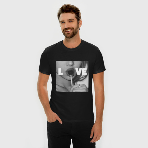 Мужская футболка хлопок Slim Непристойная девушка с чупа чупсом - love, цвет черный - фото 3
