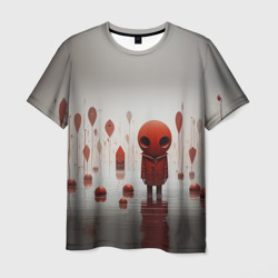 Мужская футболка 3D Красный человечек на пруду
