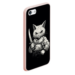 Чехол для iPhone 5/5S матовый Черно-белый кот самурай - фото 2