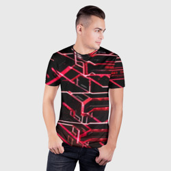 Мужская футболка 3D Slim Неоновые линии красные - фото 2