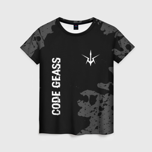 Женская футболка с принтом Code Geass glitch на темном фоне: надпись, символ, вид спереди №1