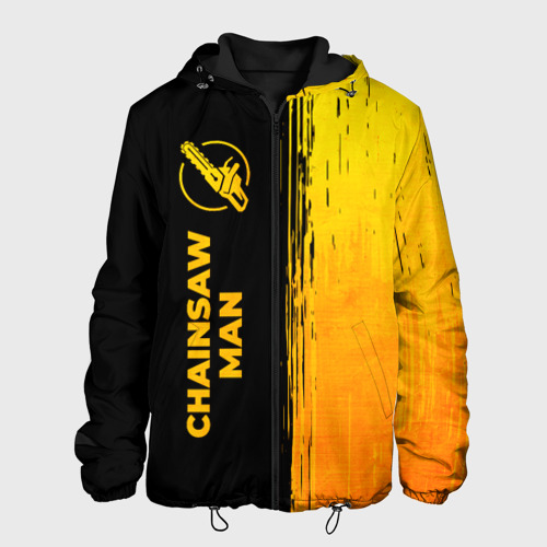 Мужская куртка 3D с принтом Chainsaw Man - gold gradient: по-вертикали, вид спереди #2