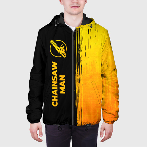 Мужская куртка 3D с принтом Chainsaw Man - gold gradient: по-вертикали, вид сбоку #3
